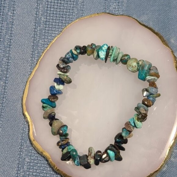 Chrysocolla Chip Bracelet | Natural Gemstone Stretch Boho Healing Jewelry - Picture 1 of 6